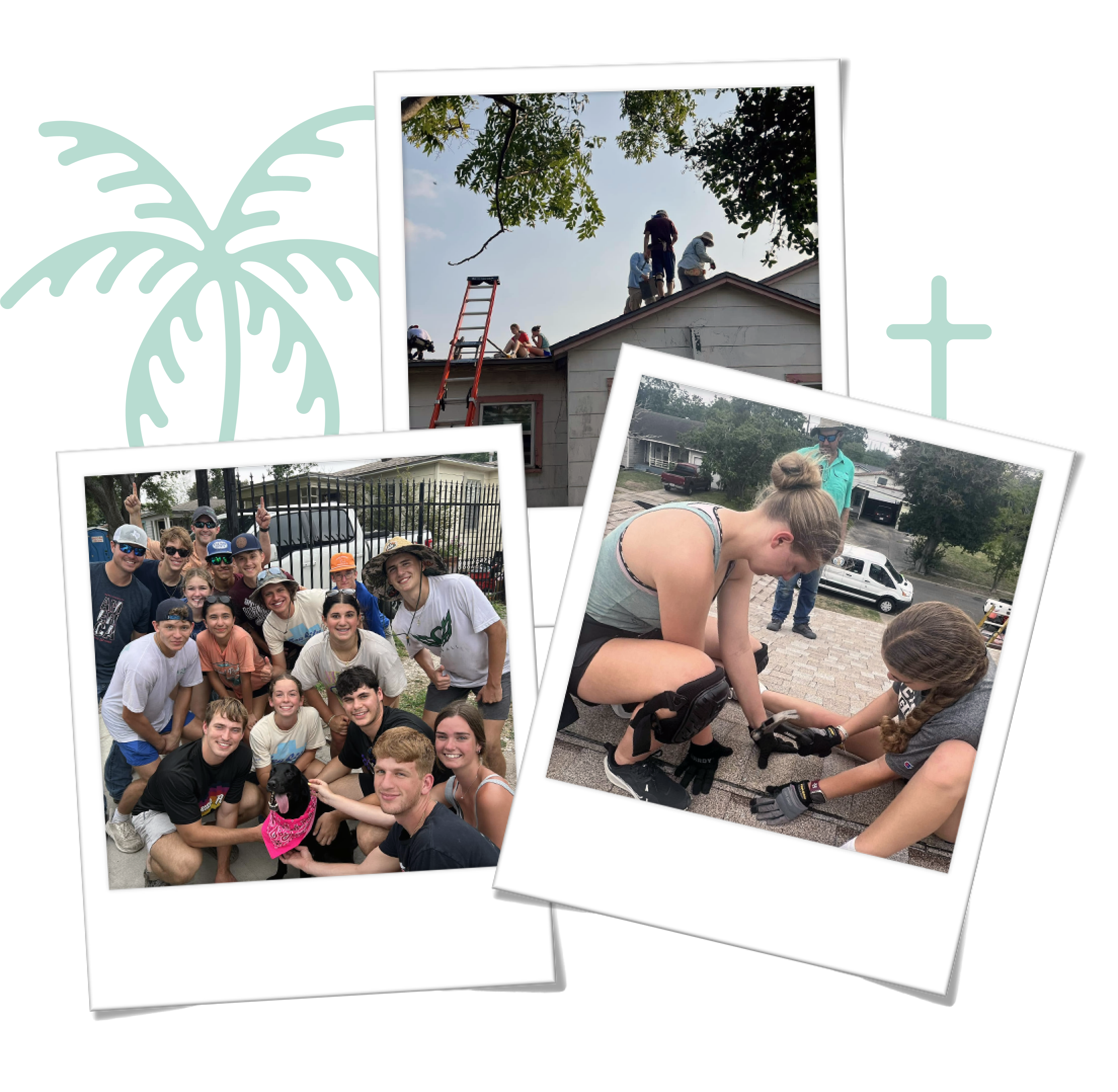 3 polaroid photos of youth working